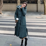 Womens Puffer Jackets Ankle Length Thicken Winter Coats Folds Stripe Overcoat Warm Padded Loose Down Coat Beige