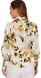 Women's Floral Chiffon High Neck Blouse Elegant Draped Neck Long Sleeve