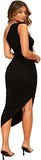 Women's Ruched One Shoulder Midi Bodycon Dress Sleeveless Asymmetrical Solid Dresses