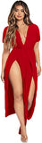 Women's Split Thigh Short Sleeve Maxi Dress Deep V Neck Flowy Long Dresses