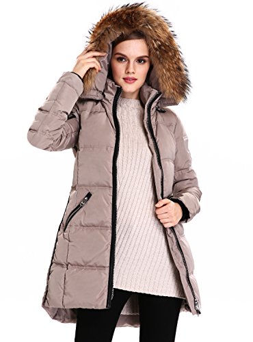 Women's Down Coat With Real Raccoon Fur Hooded Parka Jacket (Large, Wine)