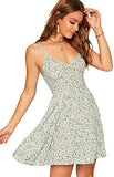 Women's High Waist Fit and Flare Vneck Floral Spaghetti Strap Cami Dress