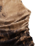 Women's Ruched Sleeveless Mini Bodycon Dress Drawstring Tie Side Round Neck Short Dresses Khaki Tie Dye Small