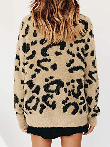 Womens Leopard Crewneck Sweater Oversized Casual Loose Basic Sherpa Pullover Knit Jumper