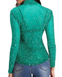 Women's Long Sleeve Short Sleeve Glitter Sheer Mesh Tops T Shirt Blouse Clubwear