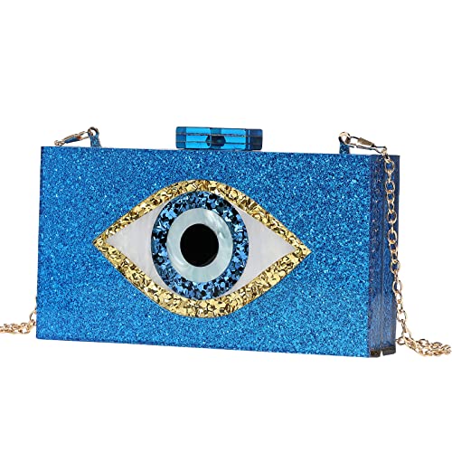 Clutch Purses for Women-Evil Eye Acrylic Clutch Glitter Purse Evening Bag Chain Shoulder Crossbody Handbags