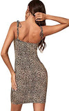Women's Sexy Sleeveless Leopard Print Slit Strappy Bodyon Cami Mini Dress Leopard