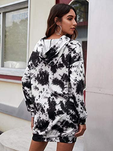 Women's Tie Dye Long Sleeve Hooded Sweatshirt Dress Drawstring Hoodie Dress Tunic Pullover