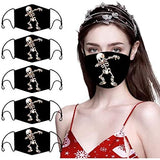 Stylish Skull Print Adult Halloween Fashion Dustproof Face_Mask Washable Reusable Cloth Bandana for Men Women Pack of 5