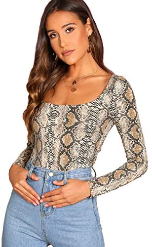 Women's Square Neck Long Sleeve Casual Floral Print Tee T-Shirt