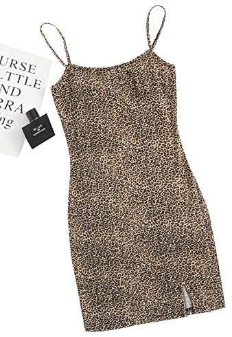 Women's Basic Solid Cami Dress Sleeveless Strap Bodycon Split Mini Party Club Dr