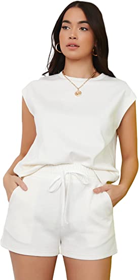 Women's 2 Piece Tracksuit Sleeveless Tank Tops Drawstring Track Shorts Set