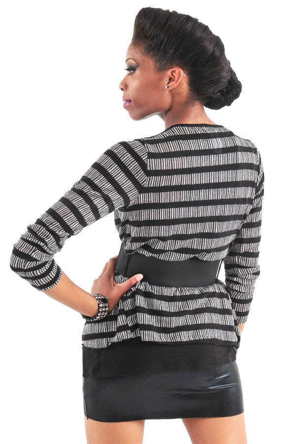 Stripe Ruffle Belted Cardigan