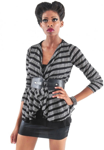 Stripe Ruffle Belted Cardigan