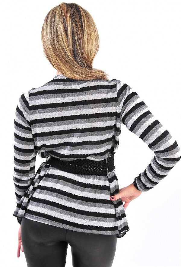 Multi-Stripe Belted Cardigan