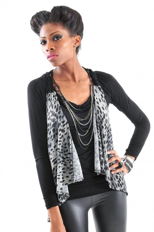 Leopard Print Open Front Crochet Vest