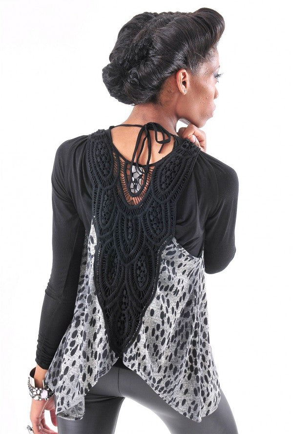 Leopard Print Open Front Crochet Vest