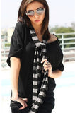 Black Dolman Sleeve Stripe Scarf Top