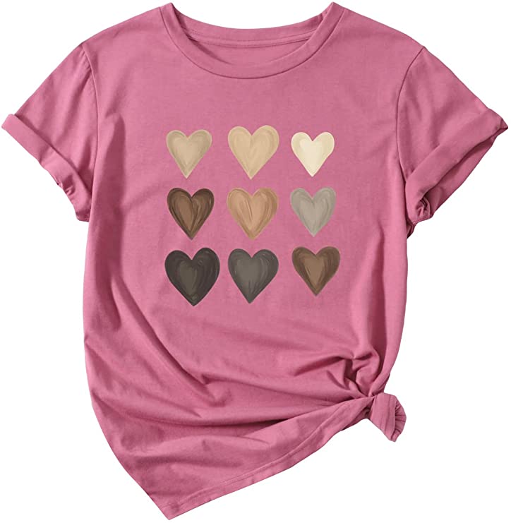 Women's Heart Printed T Shirt Graphic Tees Short Sleeve Tee Shirts