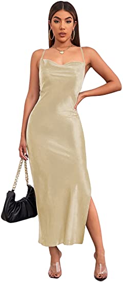 Women's Sleeveless Criss Cross Backless Side Split Strappy Party Maxi Dress
