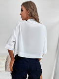 Women's Drop Shoulder Button Front Pocket Blouse Half Sleeve Blouse Shirt
