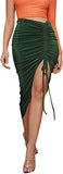Women's Ruched Drawstring High Waist Asymmetrical High Low Hem Midi Skirt