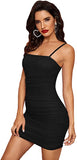 Women's Ruched Bodycon Mini Dress Sheer Mesh Sleeveless Spaghetti Strap Short Dress