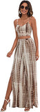 Women's Two Pieces Outfit Tie Dye Halter Crop Top and Criss Cross Split Thigh Maxi Skirt
