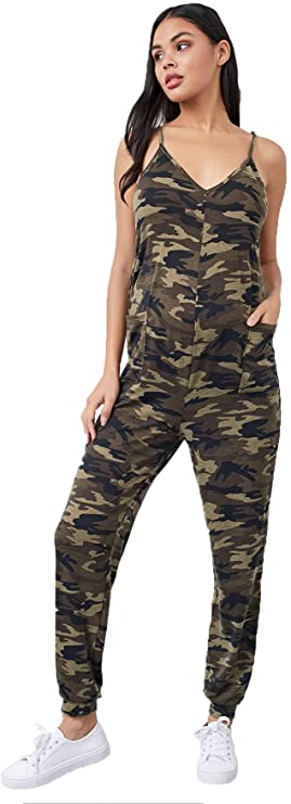 Women's Maternity Graphic Spaghetti Strap Cami Jumpsuit with Pockets