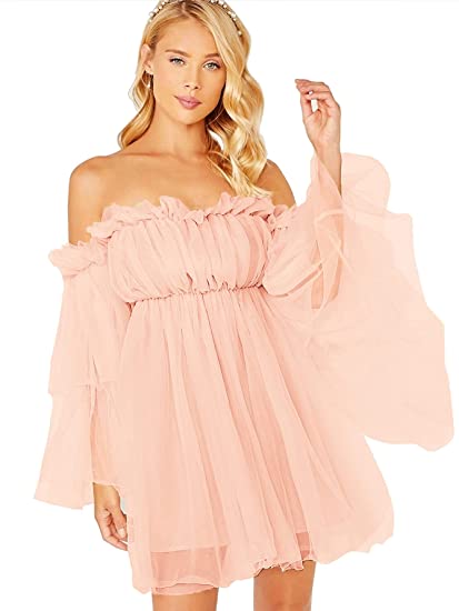 dress sleeve mesh flounces Flounce Sleeve Mesh Sparkly Mini Dress, DG / XS