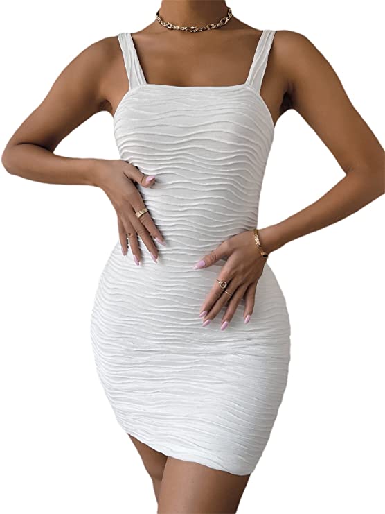 Women's Sexy Textured Cami Dress Strappy Slim Fit Short Dresses