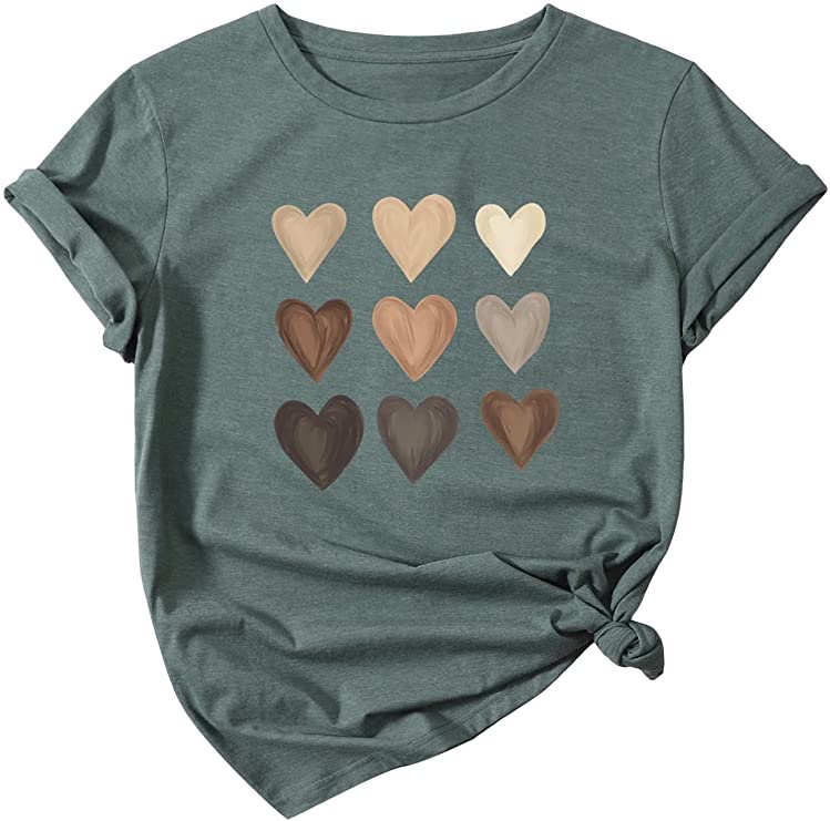 Women's Heart Printed T Shirt Graphic Tees Short Sleeve Tee Shirts