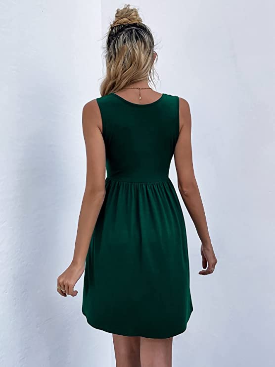 Women's Casual Hidden Pocket Swing Dress Sleeveless Round Neck Flared Dress
