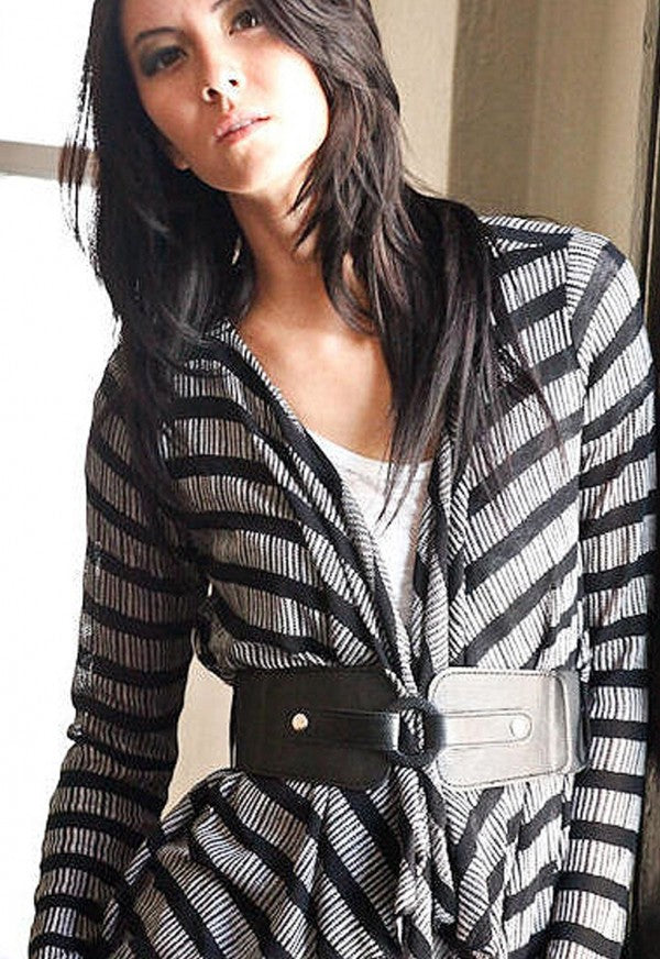 Stripe Ruffle Belted Cardigan