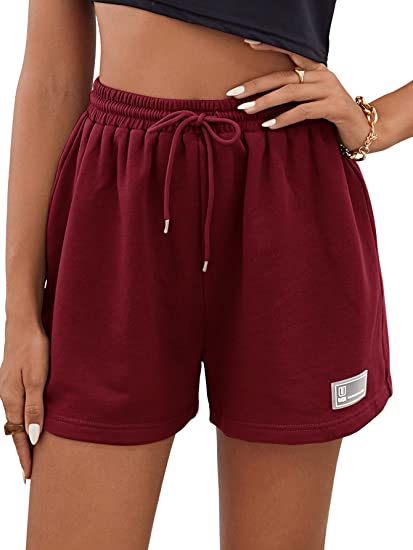 Women's Drawstring High Waist Patched Yoga Workout Sports Track Shorts