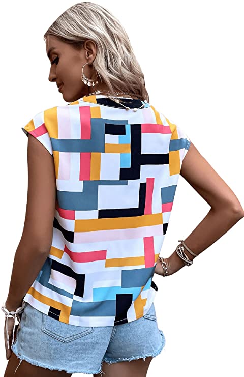 Women's Casual V Neck Batwing Sleeve Patchwork Workwear Shirt Blouse Tops