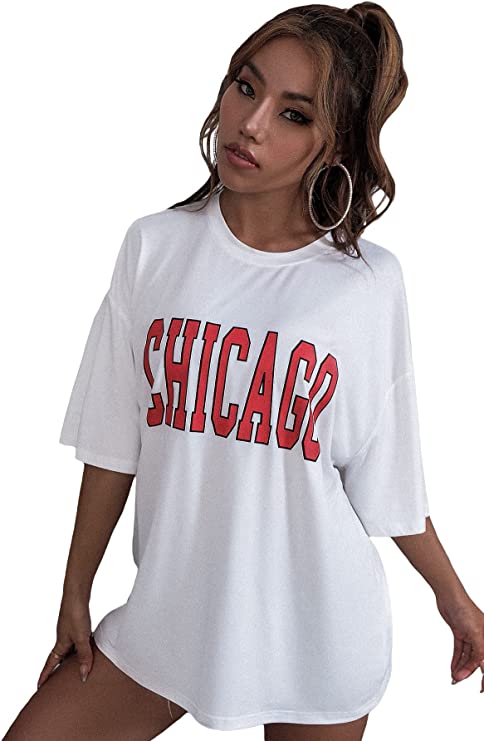 Women's Casual Graphic Short Sleeve Tee Oversized Round Neck T Shirt Tops