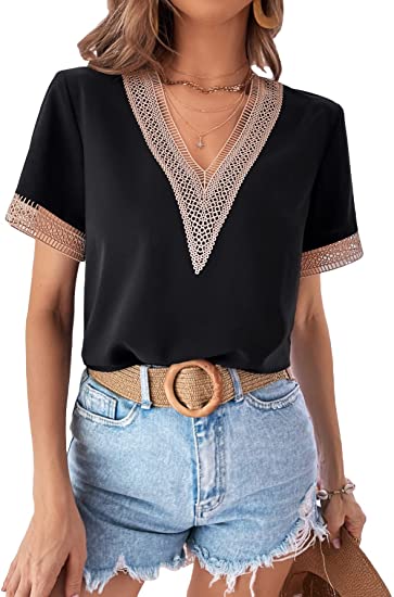Women's Polka Dots Contrast Mesh Batwing Short Sleeve Shirt Blouse Top