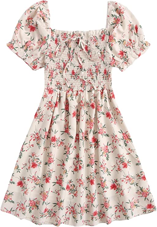slim fit dress slacks Women's Floral Puff Short Sleeve Flare Mini Dress Ruffle Drawstring Ru –  Divahotcouture