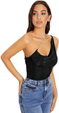 Women's One Shoulder Rinestone Chain Cami Crop Top Sleeveless Cowl Neck Camisole