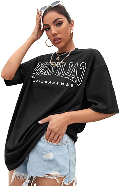 Women's Casual Graphic Short Sleeve Tee Oversized Round Neck T