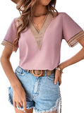 Women's Polka Dots Contrast Mesh Batwing Short Sleeve Shirt Blouse Top