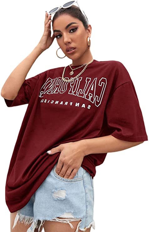 Los Angeles Shirt, Oversized T Shirt Letter Print Short Sleeve