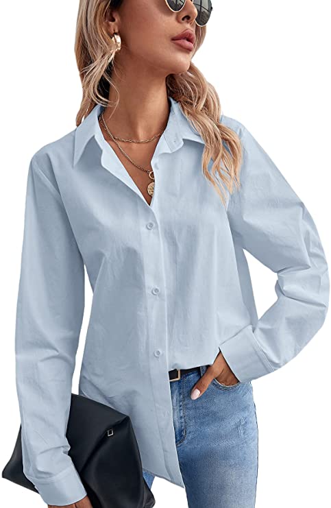 Women's Long Sleeve Button Down Shirt Solid Basic Workwear Blouse Tops