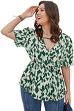 Women's Plus Keyhole Wrap Ruffle Peplum Top Blouse Leopard Short Sleeve V Neck Shirt