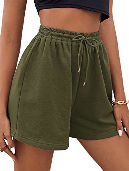 Women's Drawstring High Waist Patched Yoga Workout Sports Track Shorts