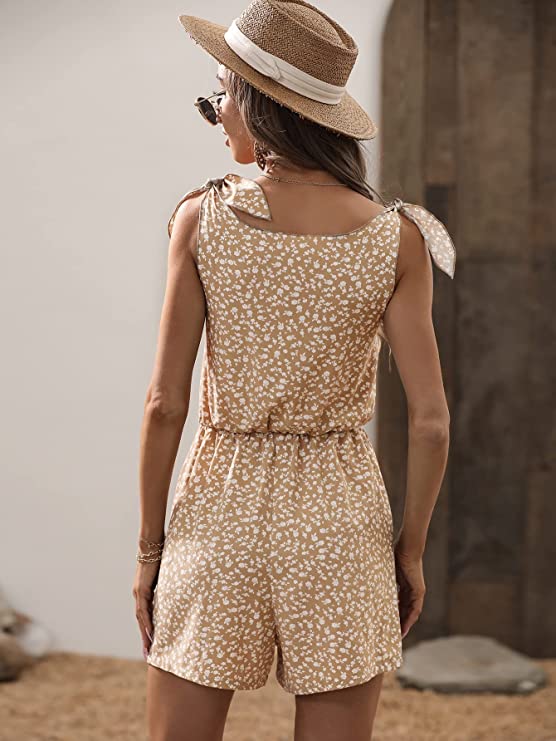 Women's Tie Shoulder Fake Button Deep V High Waist Romper