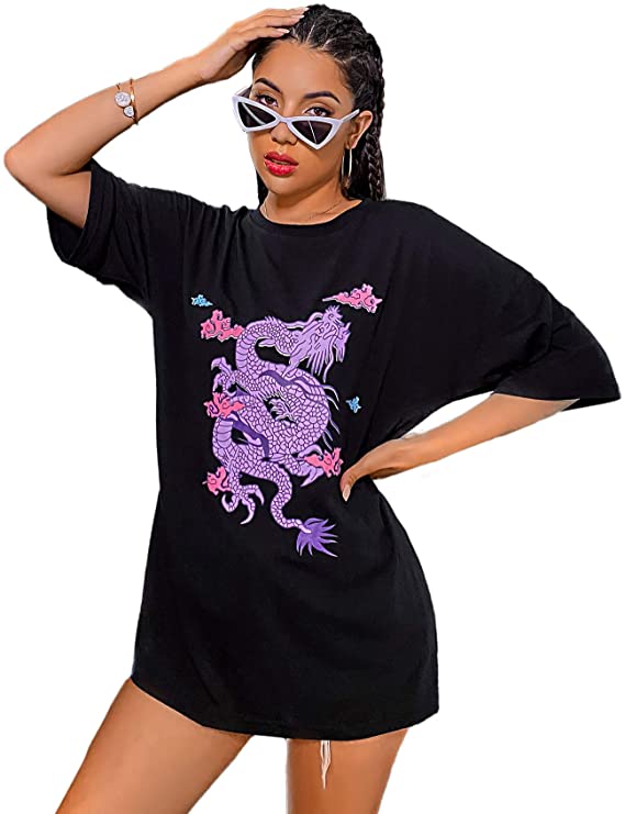 Women's Figure Novelty Graphic Oversized Half Sleeve T Shirt Tunic Tops