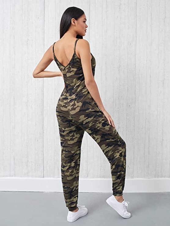 Women's Maternity Graphic Spaghetti Strap Cami Jumpsuit with Pockets