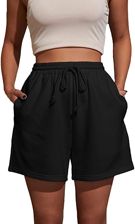 Women's Drawstring High Waist Athletic Workout Track Shorts with Pockets